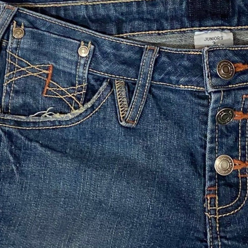 Button Fly Distressed Large Cuff Cropped Jeans